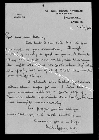 CORRESPONDENCE TO FR.BROWNE FROM D.A.LYONS S.C.